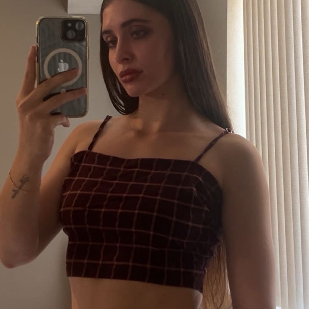 maroon plaid cropped tank top